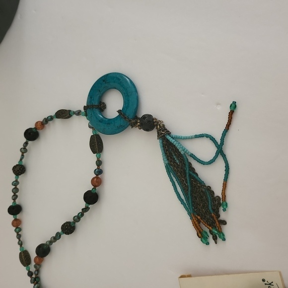 Coldwater Creek Turquoise Southwest Bead Tassel Necklace Earrings - Picture 5 of 6